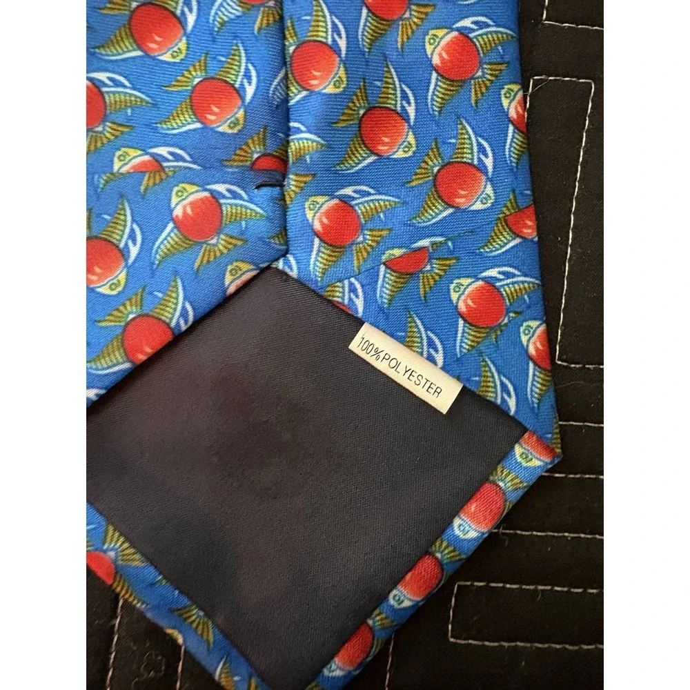 Rene Chagal Novelty Necktie Flying‎ Fish Print Blue Polyester Tie